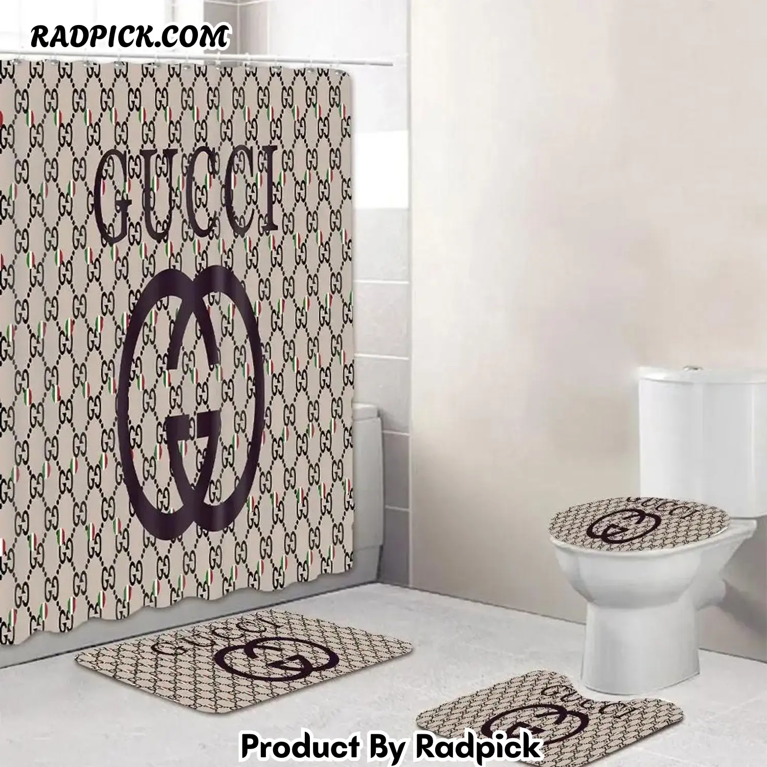 Gucci bathroom set beige and black logo shower curtain 144 bathroom set rp387825